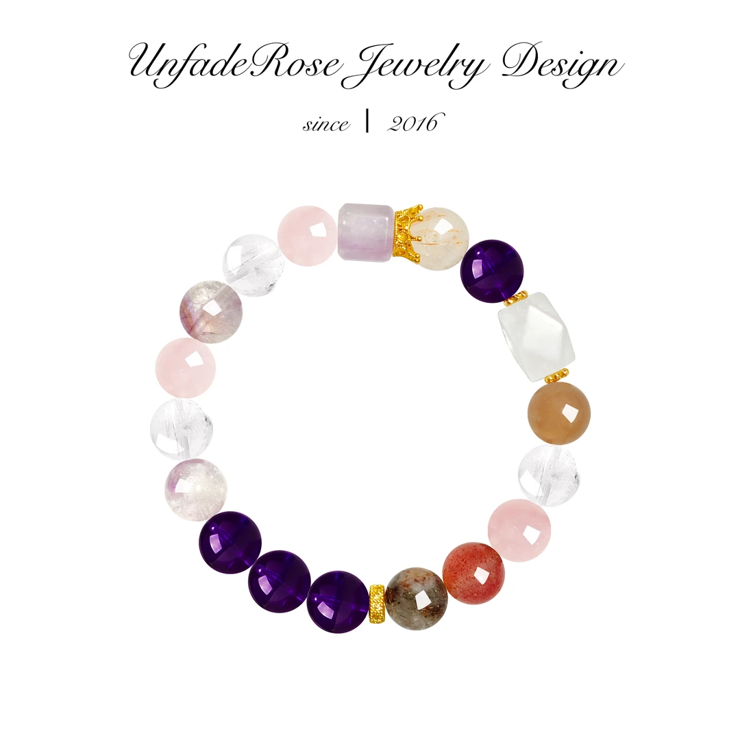 天然皇冠多彩水晶手串百搭气质