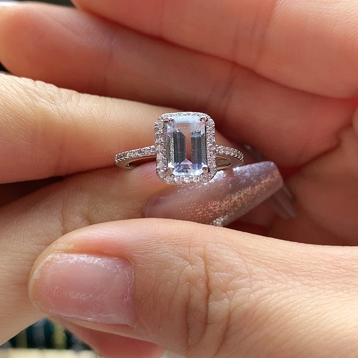 海蓝宝石戒圈银S925镶嵌纯天然