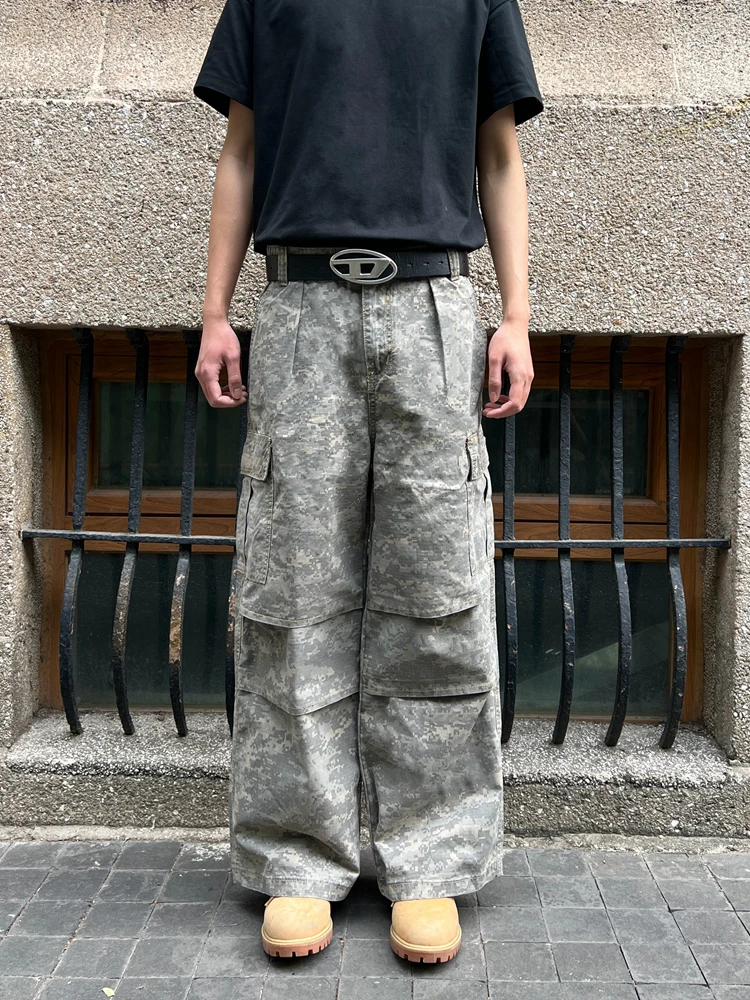 RETROPIE 美式复古废土风迷彩伐木工装裤男女cleanfit直筒阔腿裤