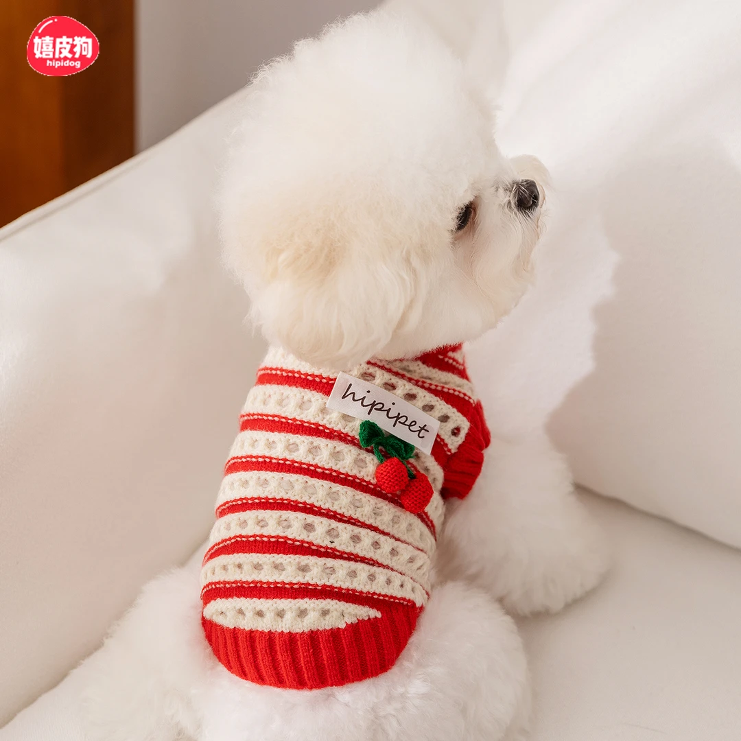 [达人]樱桃镂空针织毛衣泰迪中小型犬宠物春秋装毛衣0657