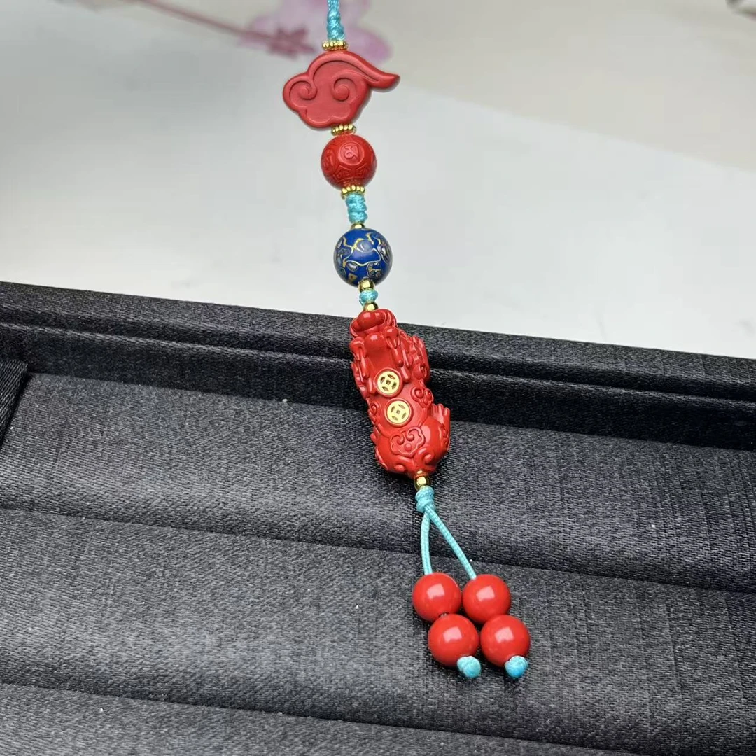 含辰砂工艺品东娟珠宝WRH19-朱砂貔貅铜钱手机挂