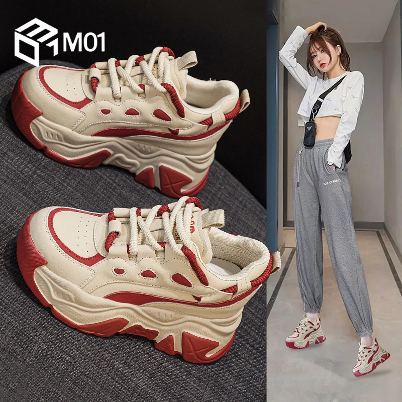 M01内增高老爹鞋女2025新款网红秋冬加绒厚底小个子运动休闲鞋子