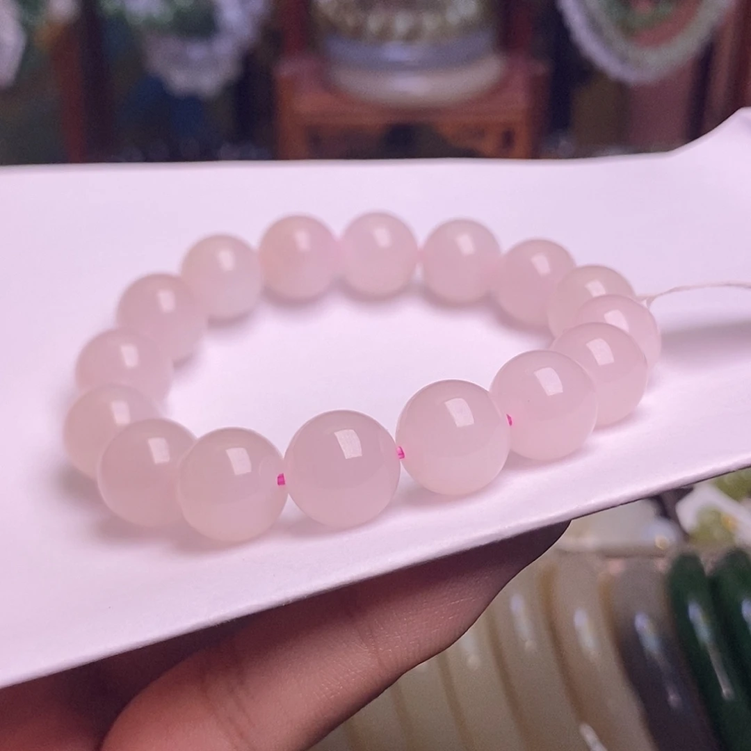 和田玉未镶嵌颈饰藕粉樱花粉老矿料手串12mm