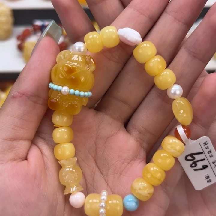 琥珀颈饰未镶嵌小熊手串