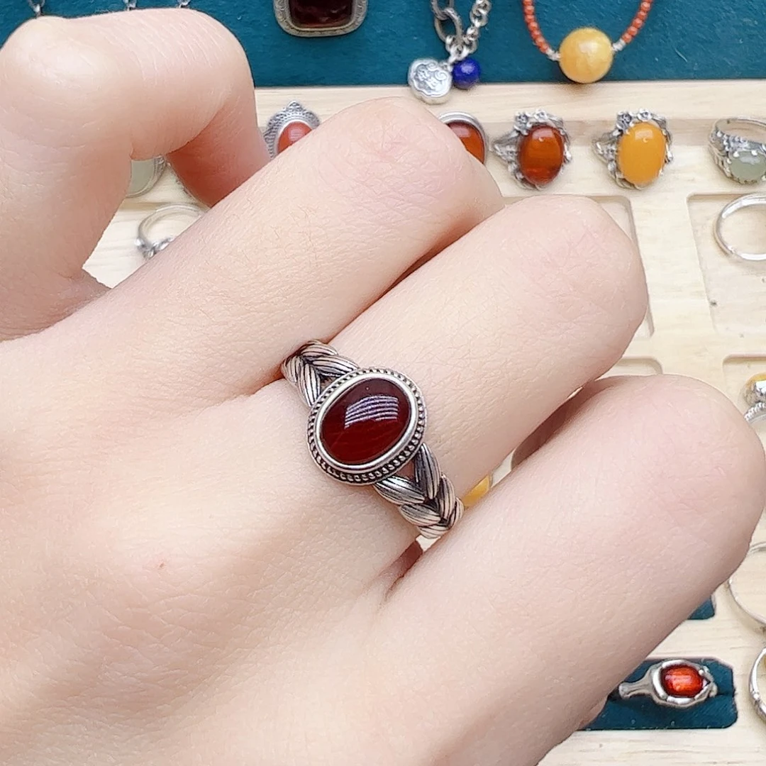 血珀戒指银S925镶嵌，