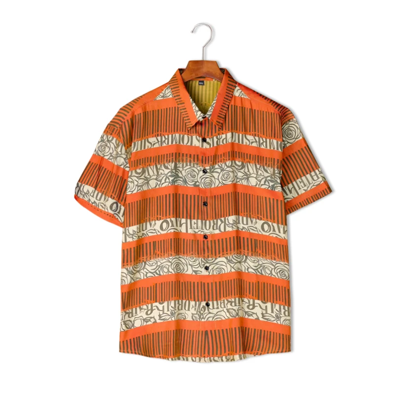 2025新款度假风印花冰感男士高端衬衫复古时尚休闲百搭短袖衬衣