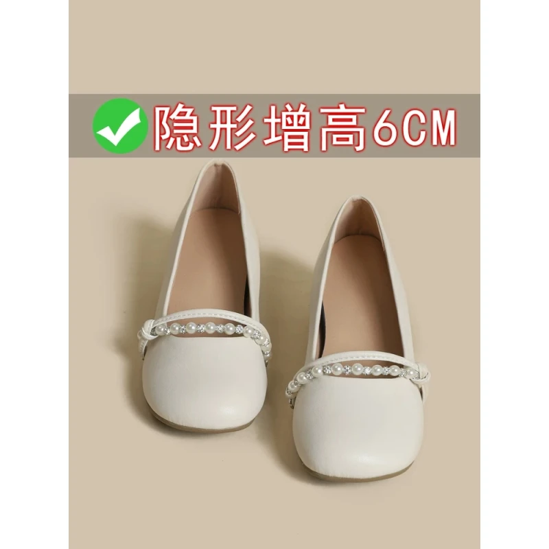 真皮！法式玛丽珍小皮鞋小个子内增高女鞋2025新款白色配裙子单鞋