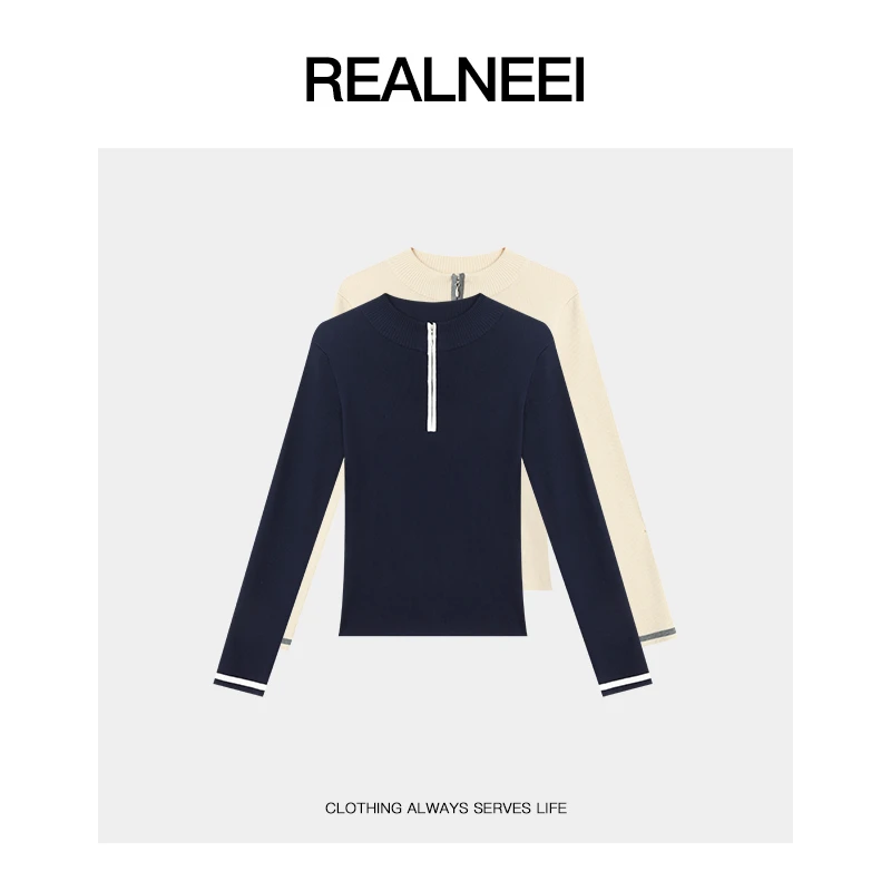 REALNEEI【暮色掠景】莱赛尔极简撞色松弛感打底针织上衣00001