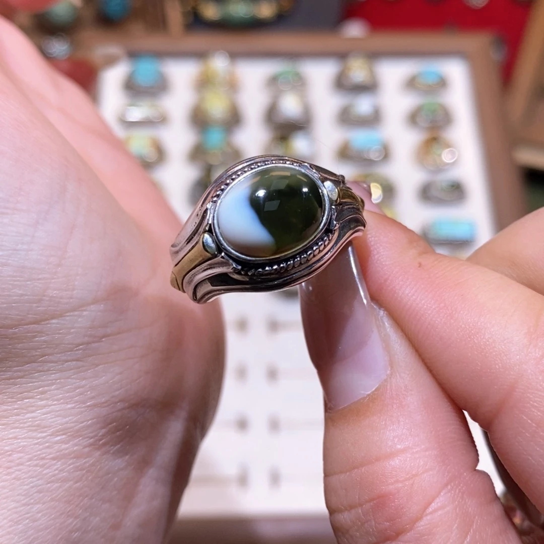 琥珀戒指银S925镶嵌K*戒指