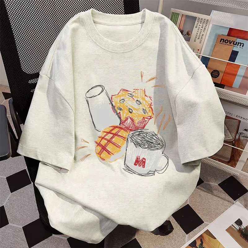 2025新款纯棉短袖t恤女白灰色漂亮小衫宽松大码独特别致半袖上衣
