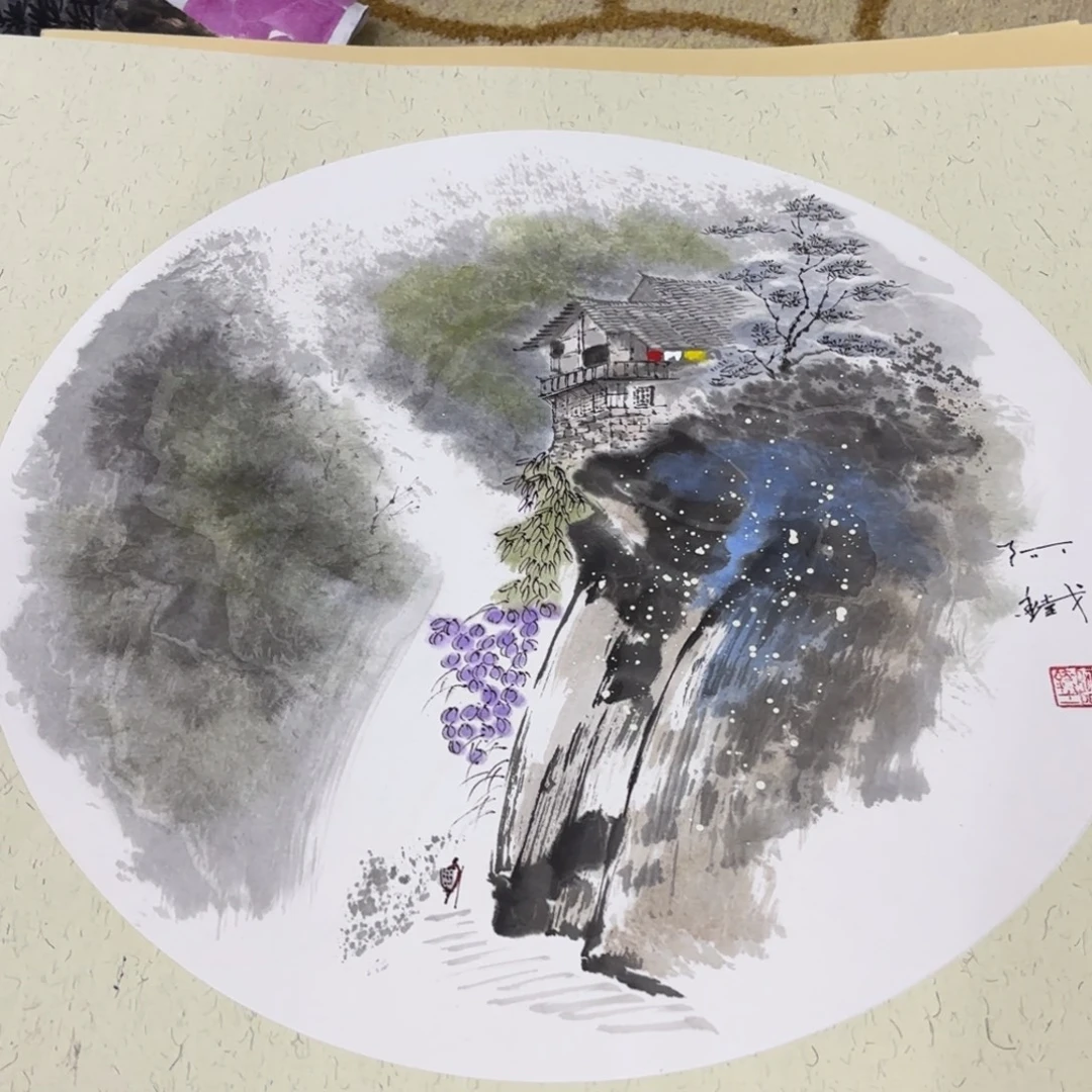 国画赵铁卡纸山水艺