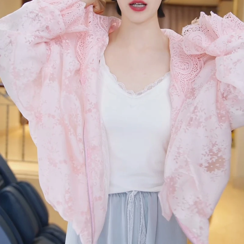 【杏雨梨花】2025新款时尚连帽蕾丝高级显瘦宽松外套LK2502339