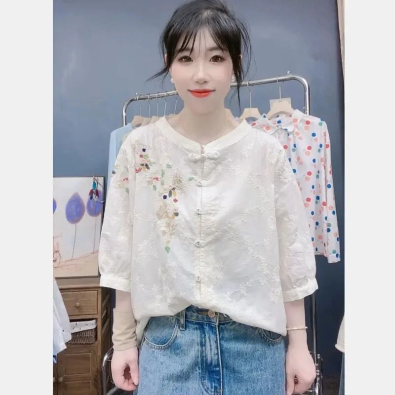 2024夏季女装新款圆领宽松显瘦运动休闲破洞印花短袖不等式上衣潮