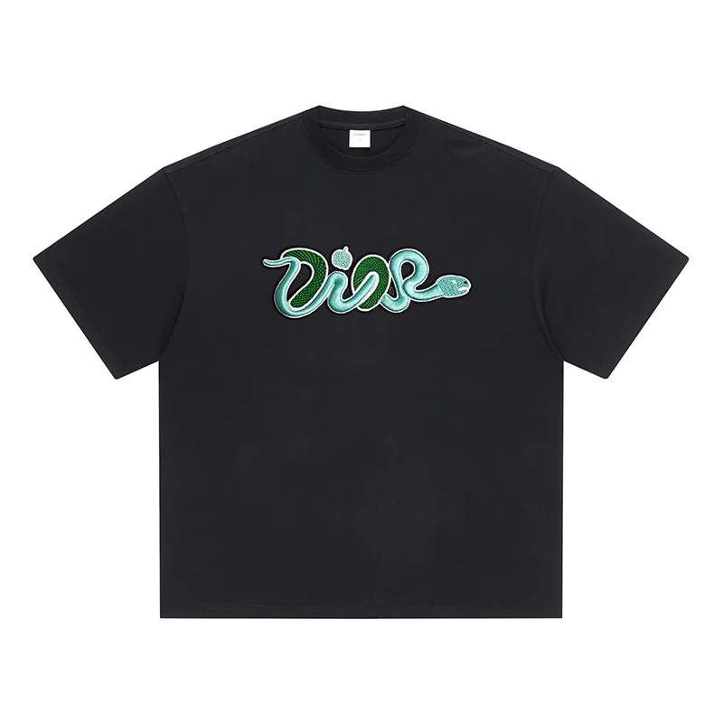 CHOMNES蛇年限定刺绣蛇轻奢重磅棉短袖T恤男女情侣潮牌宽松半袖