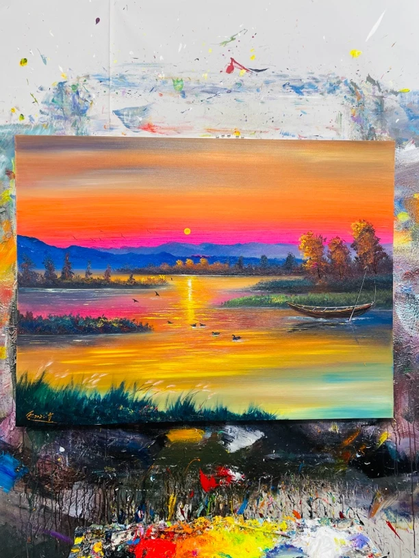 旭日东升挂画沙发背景画现代装饰画尺寸90.120