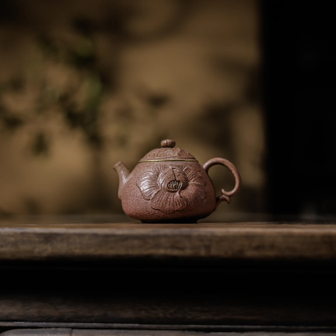 【三山拙垆】珊瑚红十二花神-牡丹壶梵田里底款（灰念梵田0580）