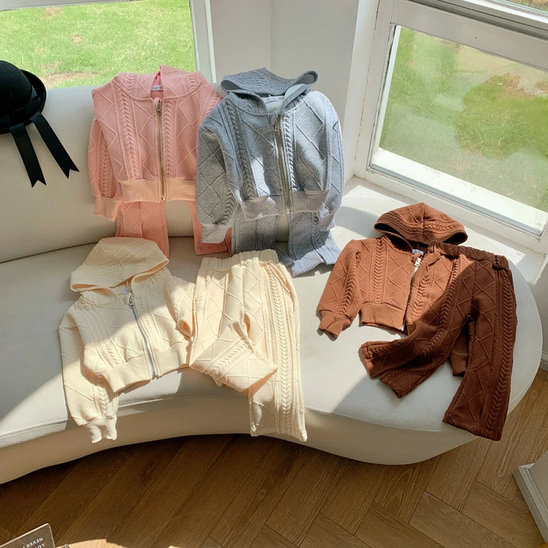 女童套装春秋女童休闲毛衣套装儿童洋气潮款针织外套两件套韩版潮