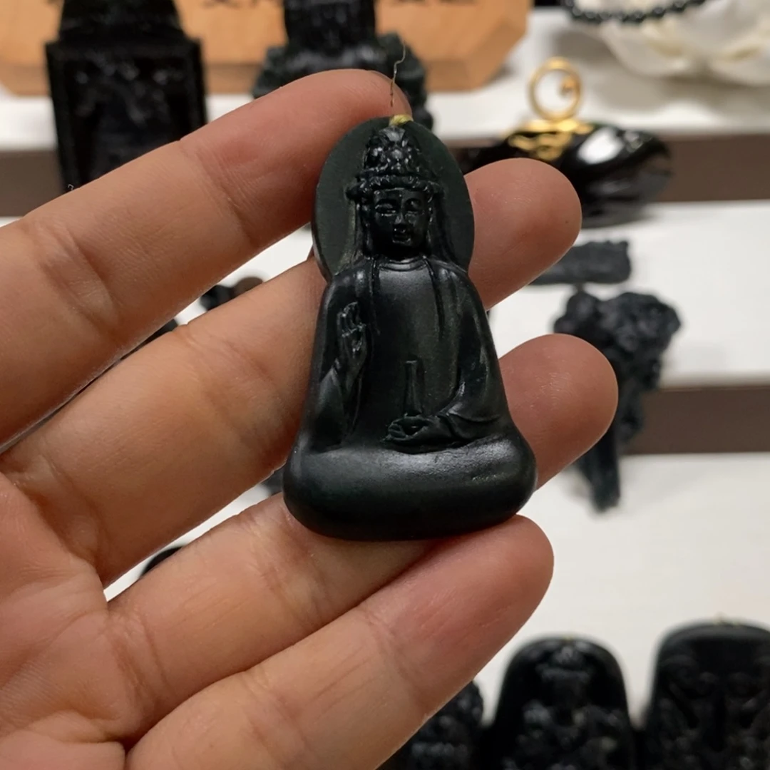 定制翡翠未镶嵌天然缅甸a货墨翠素衣吊坠