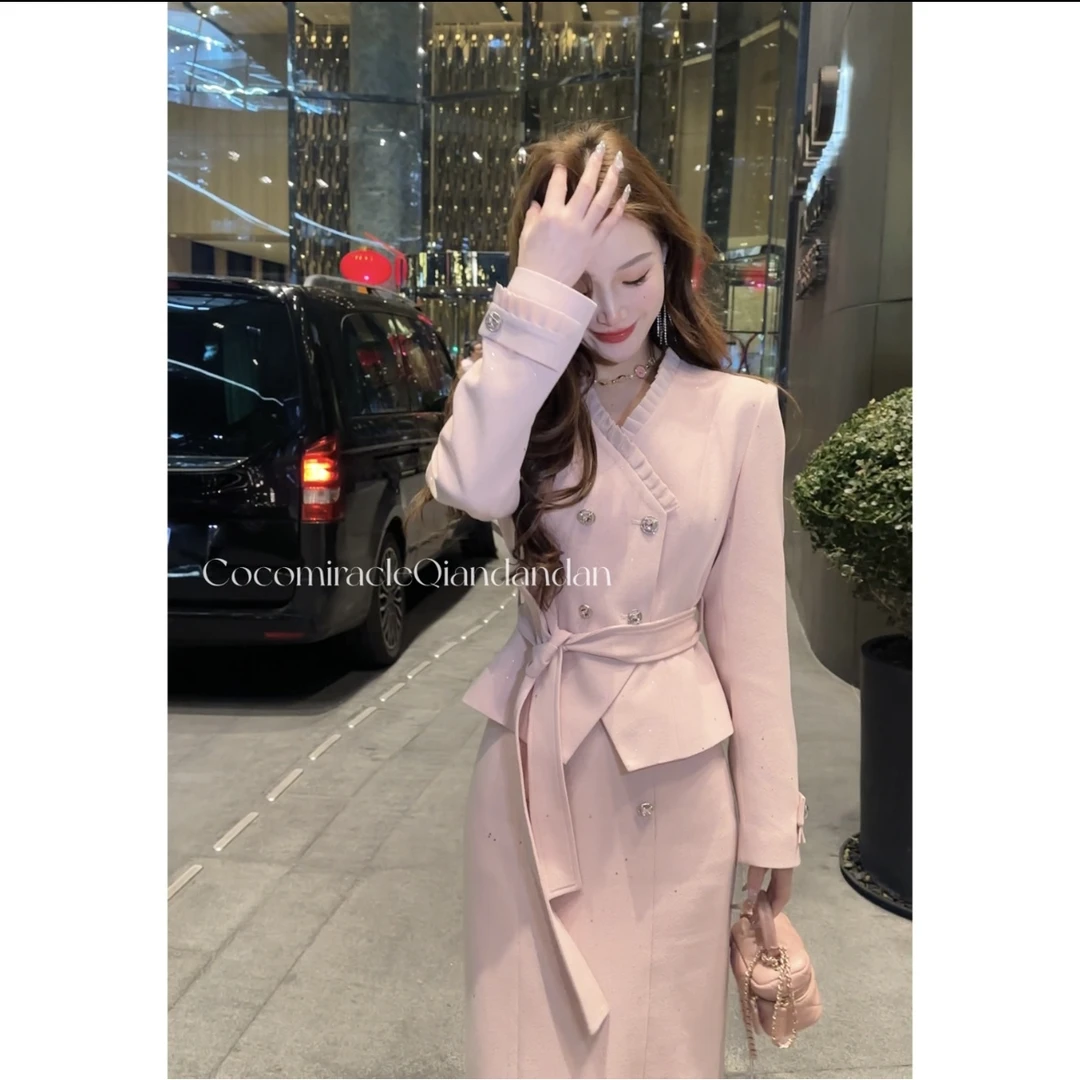 【钱丹丹】新款亮闪百褶边外套+短半裙裤套装Q51TZ319