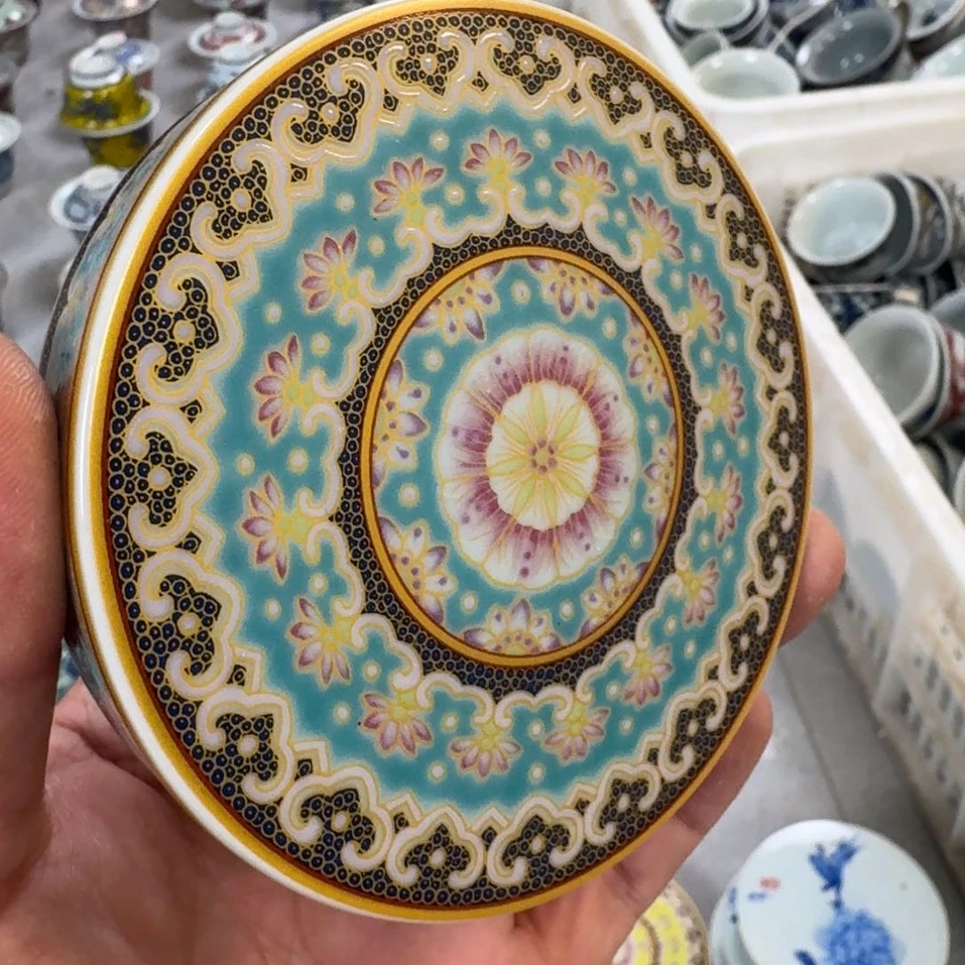 摆件绿珐琅彩盖置