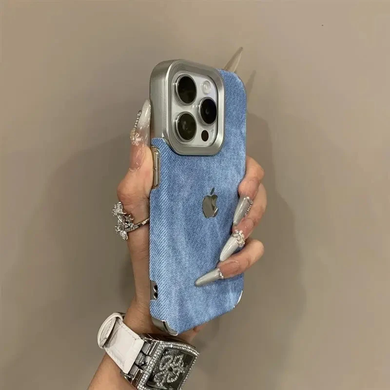 新款电镀牛仔纹适用苹果17promax手机壳iPhone16全包15防摔14/13