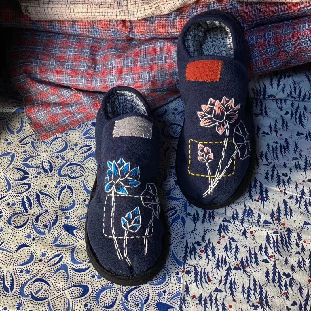 手工复古中国风千层底加厚保暖圆头女棉鞋