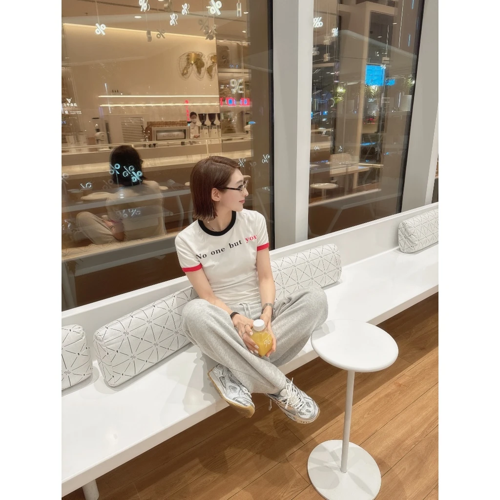 AMYLIANG｜【ins T】春夏设计感撞色字母印花百搭短袖T恤LANG-M5022