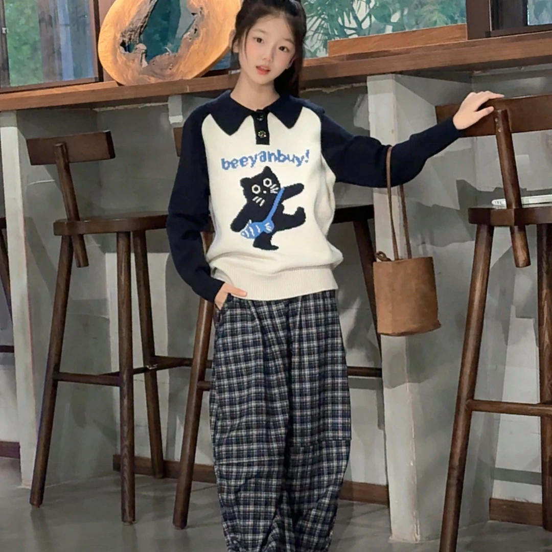 女童秋季韩版休闲毛衣套装2025新款女大童时髦洋气儿童秋装两件套