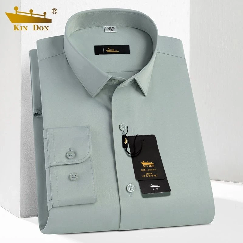 KINDON金盾春秋款无痕商务衬衫男士休闲免烫纯色抗皱冰丝衬衣