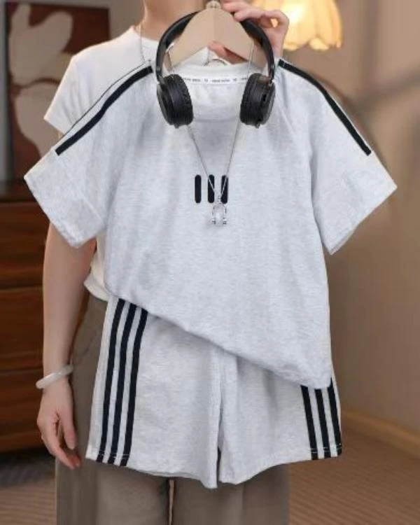 儿童夏季短袖套装T恤俩件纯棉韩版中大童套装亲子百搭拼接男女童