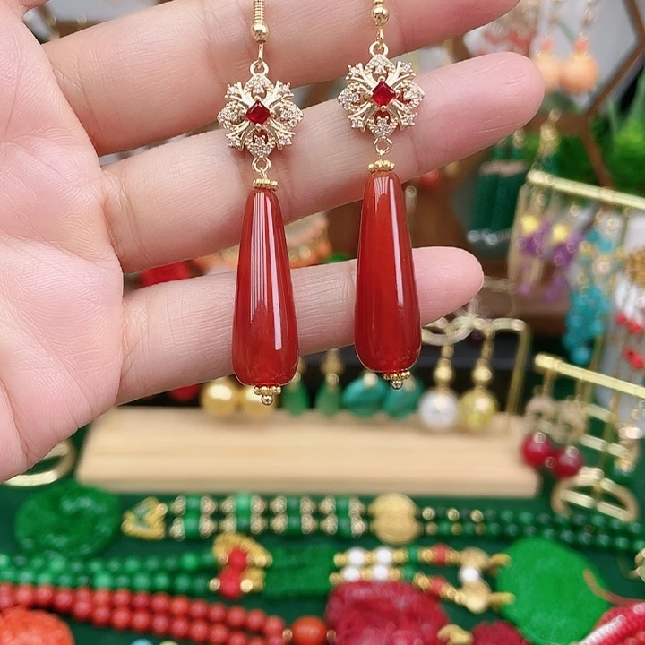 玛瑙/玉髓合金耳饰