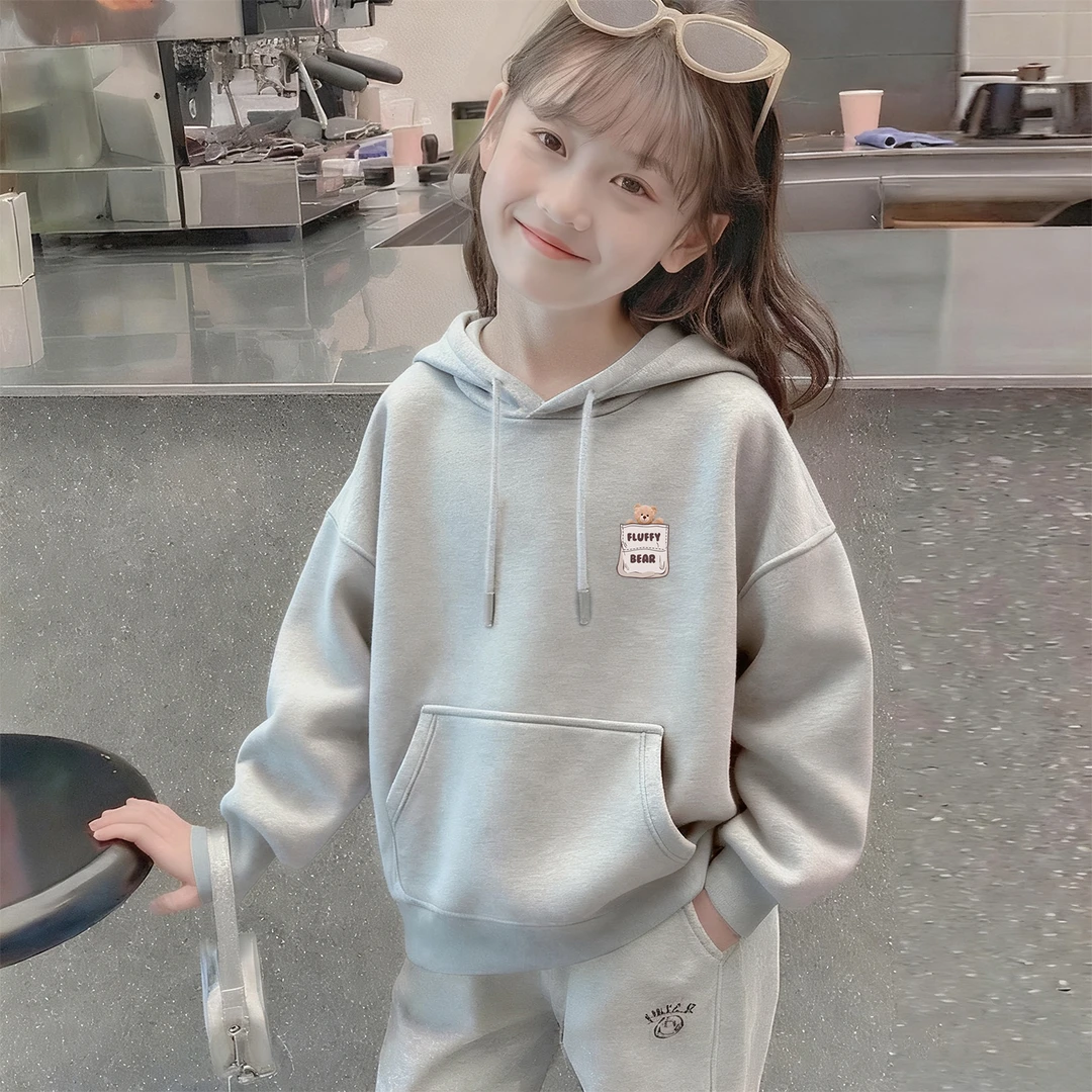 女童连帽卫衣2025新款初中生女孩春秋上衣中大童洋气别致大版长袖