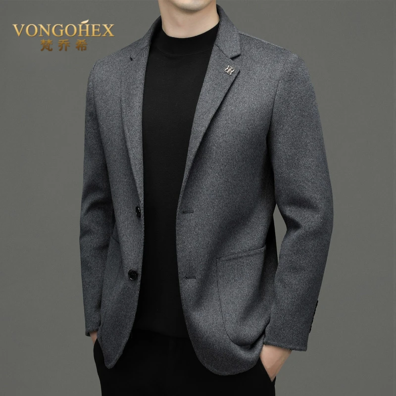 VONGOHEX羊毛呢西服外套男秋冬新款高级双面呢子小西装商务休闲