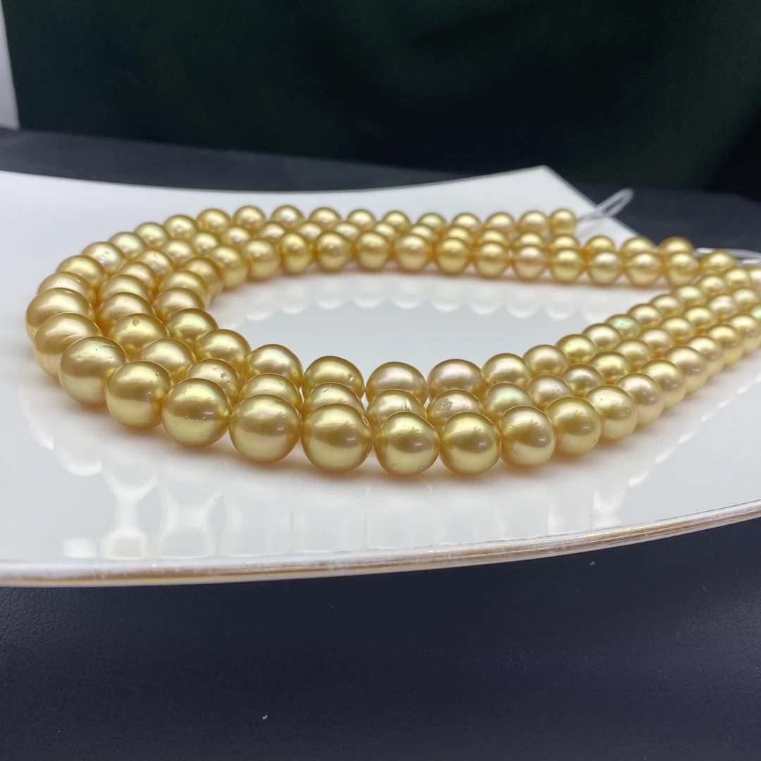 天然南洋金珠项链无调色浓茶金色大金珠全珠串链女多样性发货一件