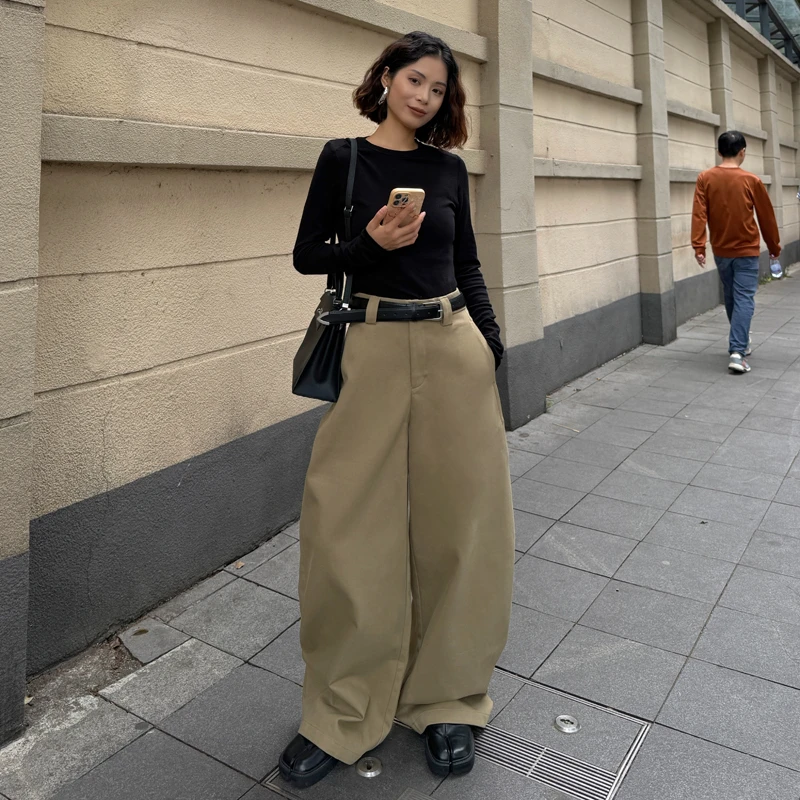 92363老钱风2025早春新款老钱风直筒阔腿休闲裤女宽松弯刀裤