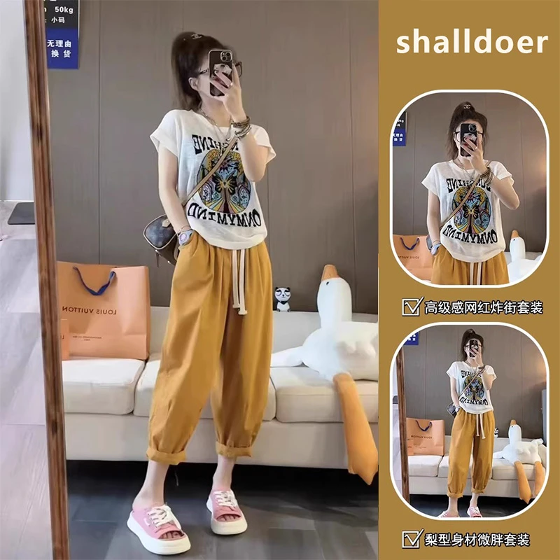 网红洋气炸街套装女爆款2025夏季新款洋气休闲短袖裤子两件套穿搭