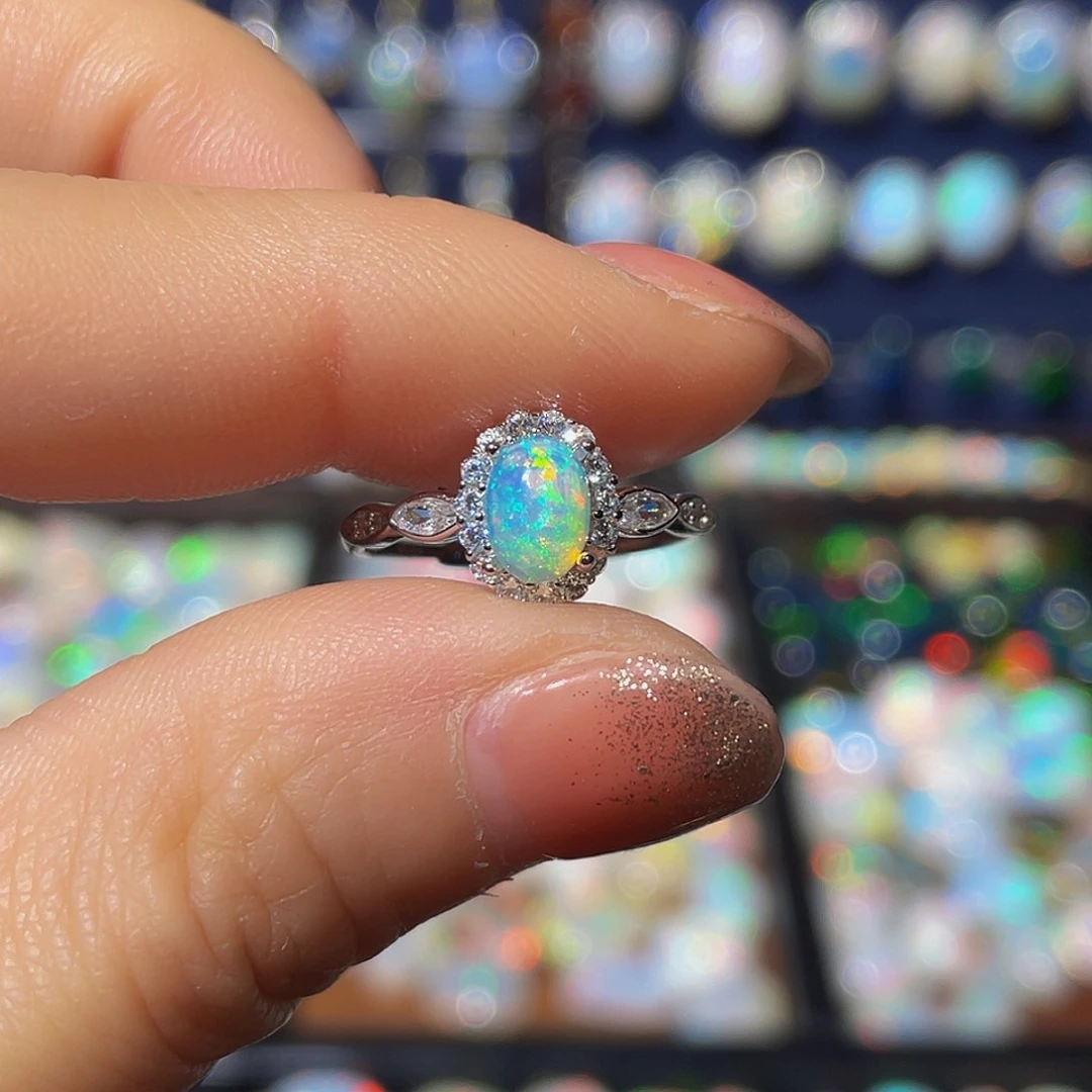 欧泊欧泊戒指银S925镶嵌叶*之