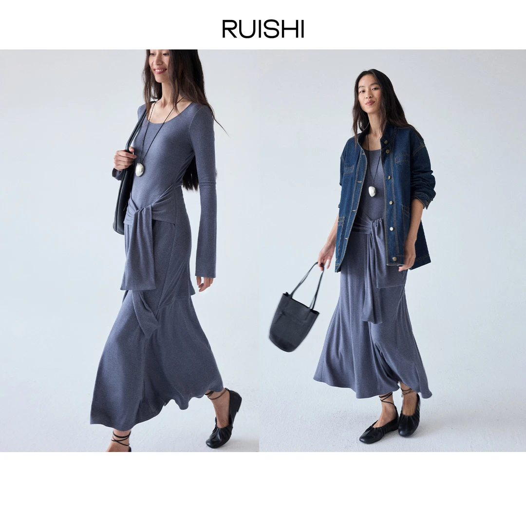 RUISHI芮时 “clean fit”风莫代尔假两件显瘦连衣裙女秋R25C131201