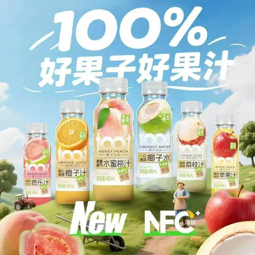 不止夏天100％FNC椰子水橙汁荔枝汁苹果汁桃汁480ml*5瓶装果汁饮料