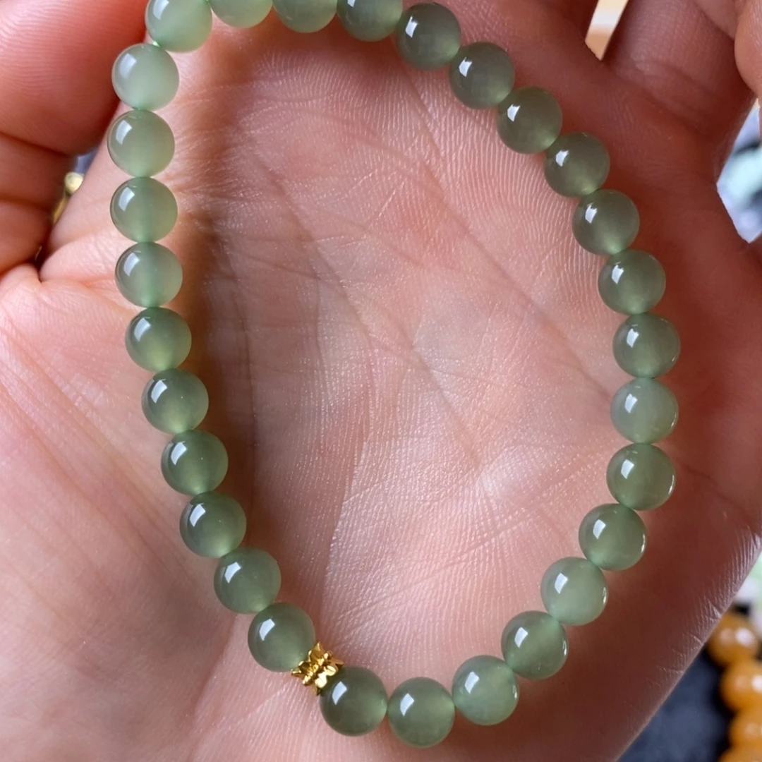 手串未镶嵌和田玉冰底荧光猫眼6mm