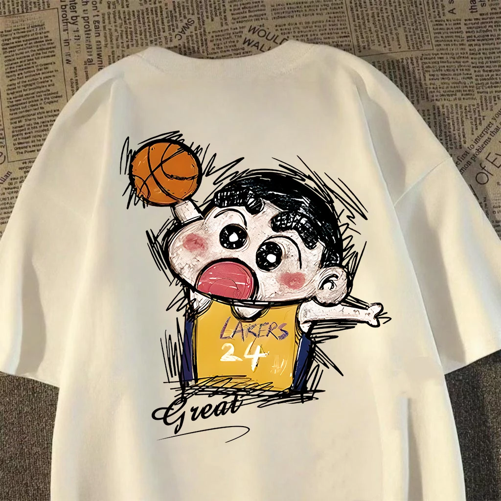 100%纯棉重磅短袖美式t恤高街情侣款kobe蜡笔小新印花圆领宽松型