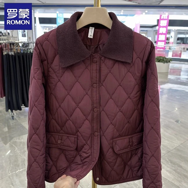 罗蒙妈妈装菱格短款棉衣外套2025秋冬新款洋气高贵棉服中老年上衣