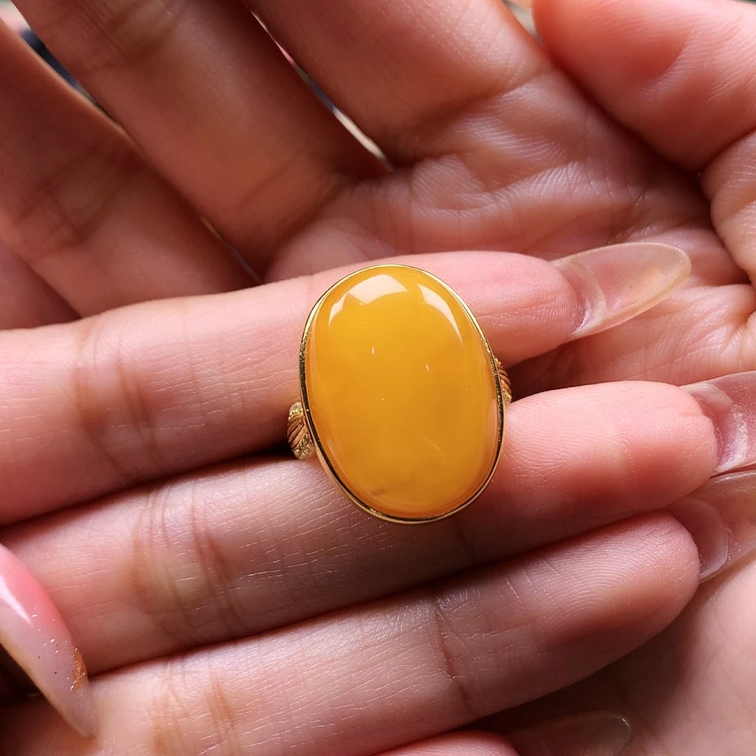 蜜蜡戒指银S925镶嵌戒指