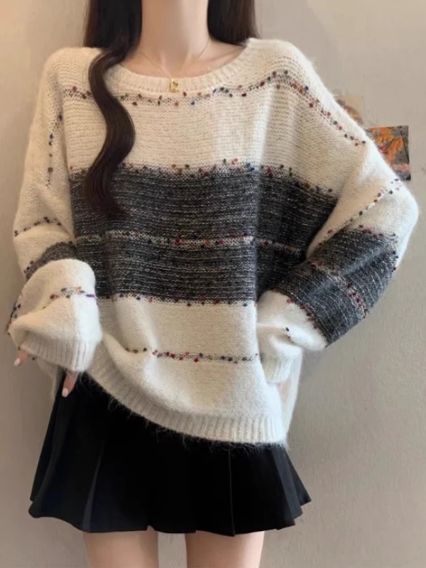 宽松慵懒彩点长袖毛衣针织衫秋冬2025新款大码女装胖mm巨好看上衣