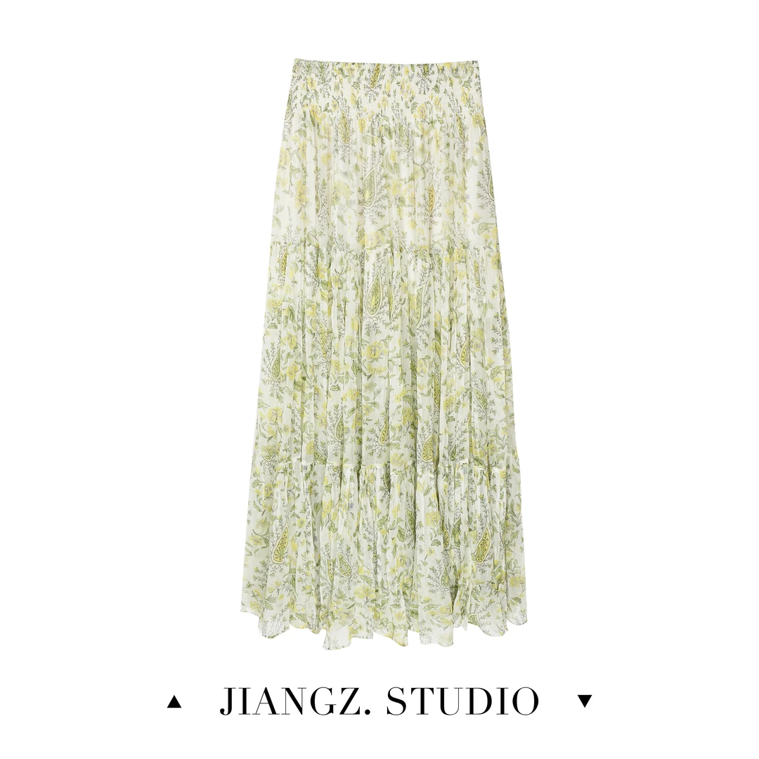 苏晓晓【繁花】夏季松紧腰佩斯利花纹顺纡绉塔裙碎花半裙25BL1069