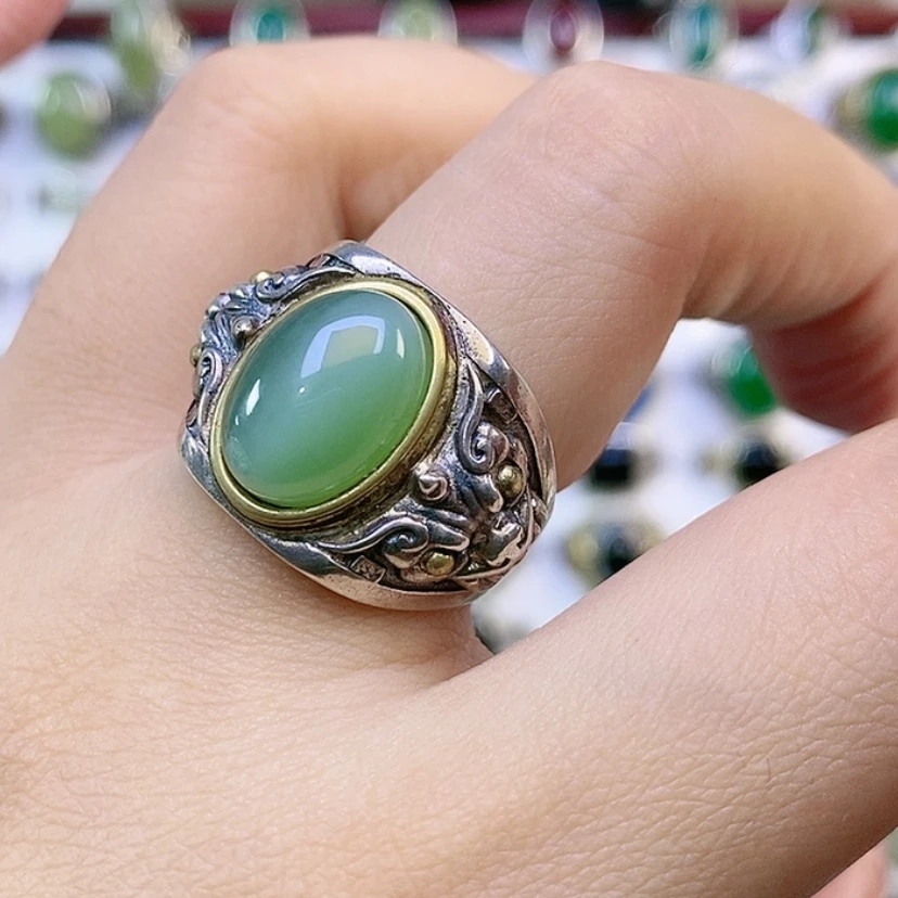 【闪购商品】银S925镶嵌戒指和田玉寂**落