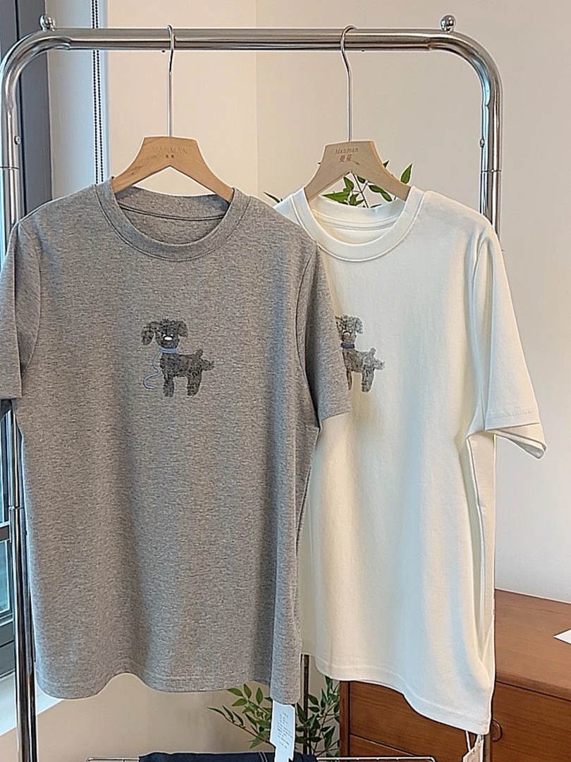 小狗印花卡通短袖T恤女欧洲站2025早春新款欧货女装时尚打底衫潮