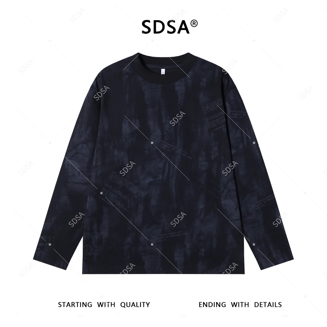 SDSA男士秋冬新款轻奢痞帅男装扎染字母圆领长袖T恤宽松休闲上衣