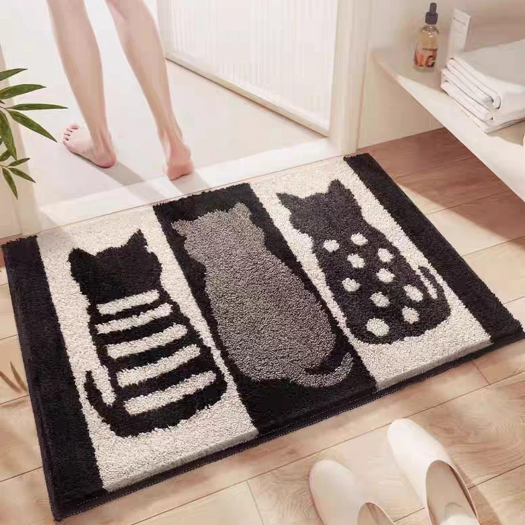 卡通三只猫咪植绒提花浴室卫生间门口吸水地垫
