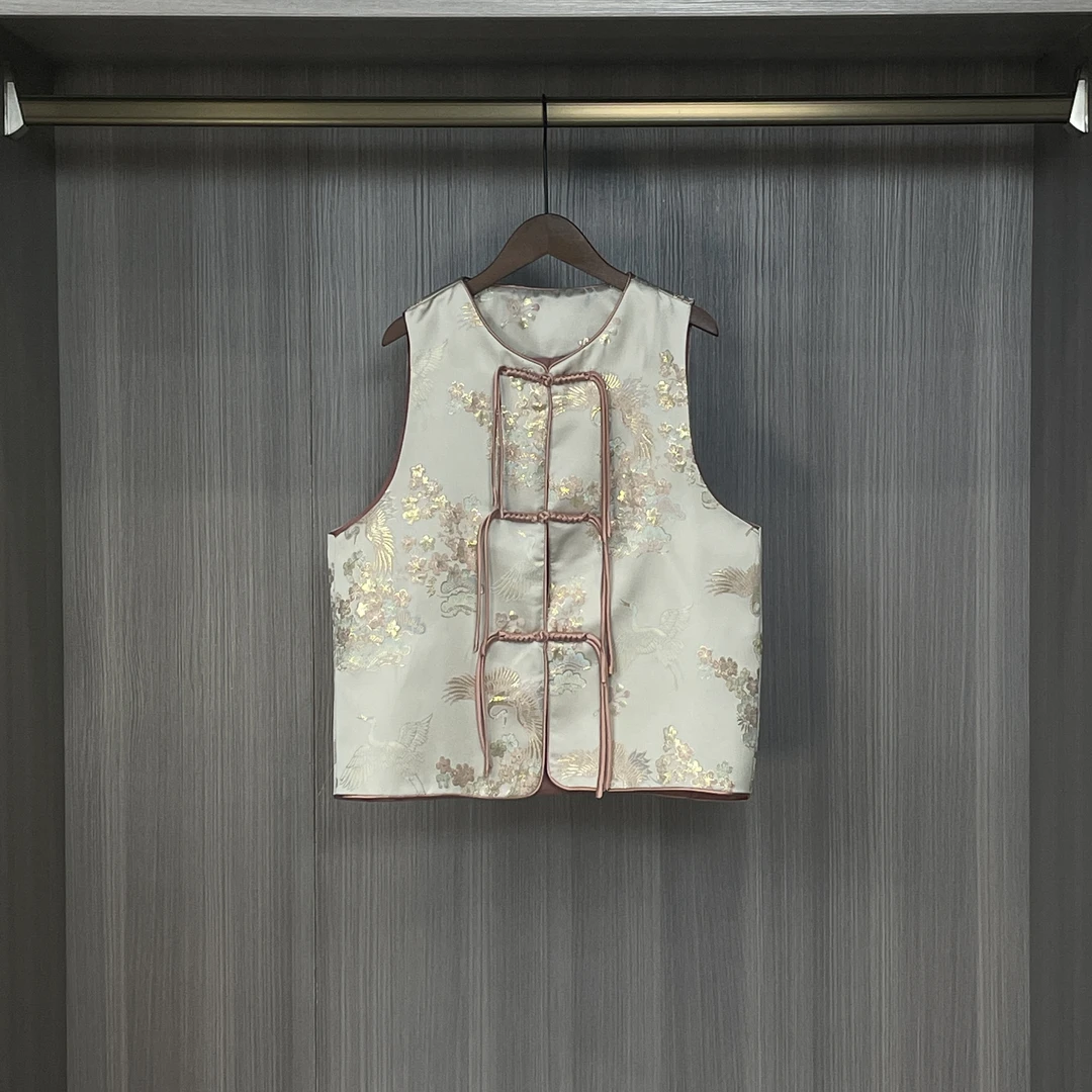 【嫣鹤】2025新款春季国风上衣马甲新中式圆领绣花宽松马夹外套女款